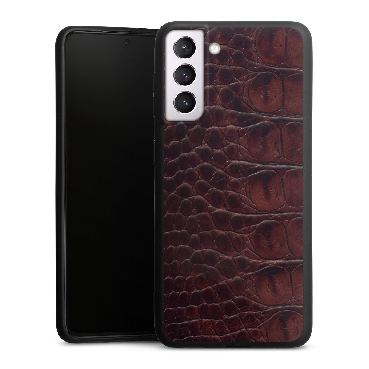 Galaxy S21 5G Handy Premium Silikon Hülle Handyhülle schwarz Case Crocodile Animal Print Leather Silikon Premium Case