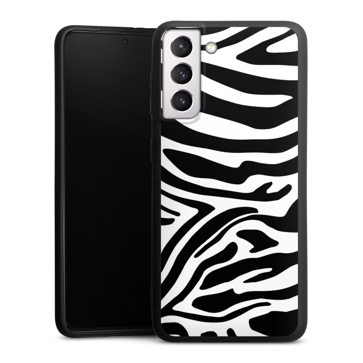 Galaxy S21 5G Handy Premium Silikon Hülle Handyhülle schwarz Case Zebra Animal Look Animal Print Silikon Premium Case