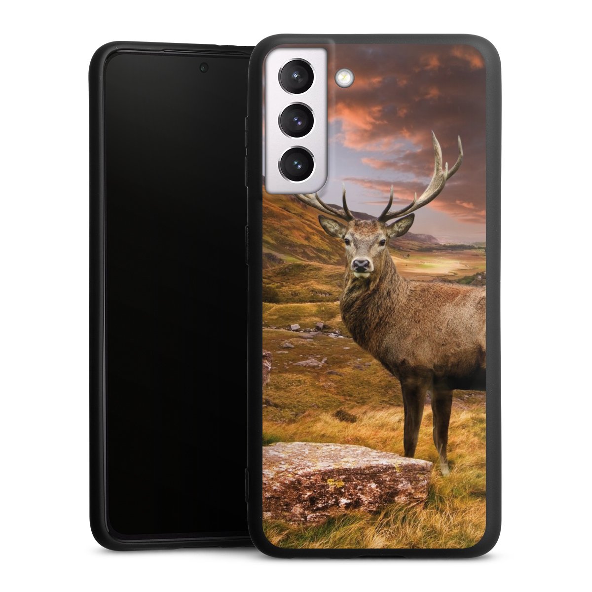 Galaxy S21 5G Handy Premium Silikon Hülle Handyhülle schwarz Case Meadow Mountain Deer Silikon Premium Case