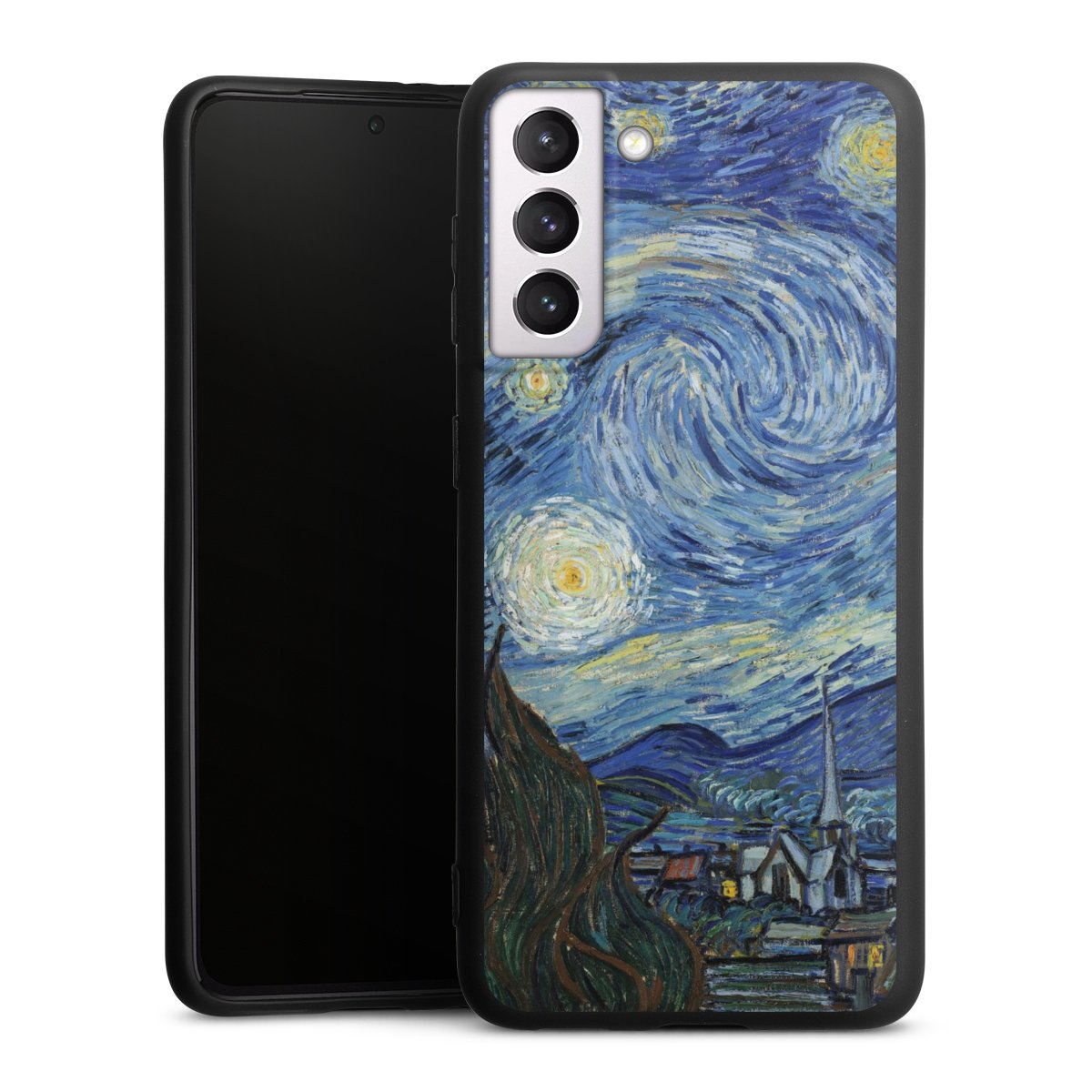 Galaxy S21 5G Handy Premium Silikon Hülle Handyhülle schwarz Case The Starry Night Kunst Vincent Van Gogh Silikon Premium Case