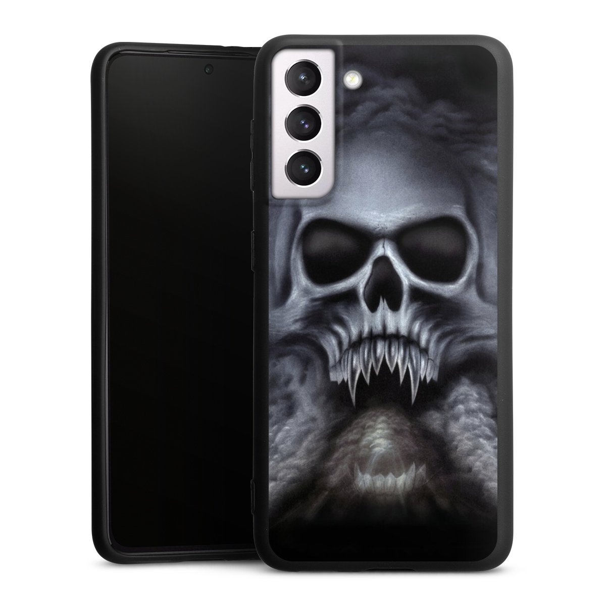 Galaxy S21 5G Handy Premium Silikon Hülle Handyhülle schwarz Case Totenkopf Skull Silikon Premium Case