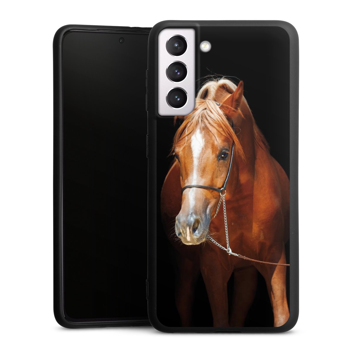 Galaxy S21 5G Handy Premium Silikon Hülle Handyhülle schwarz Case Mare Horse Hobby Silikon Premium Case