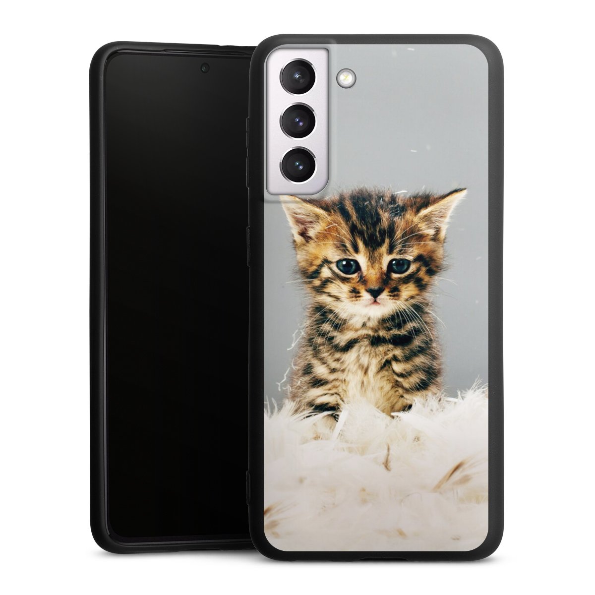 Galaxy S21 5G Handy Premium Silikon Hülle Handyhülle schwarz Case Cat Feather Pet Silikon Premium Case