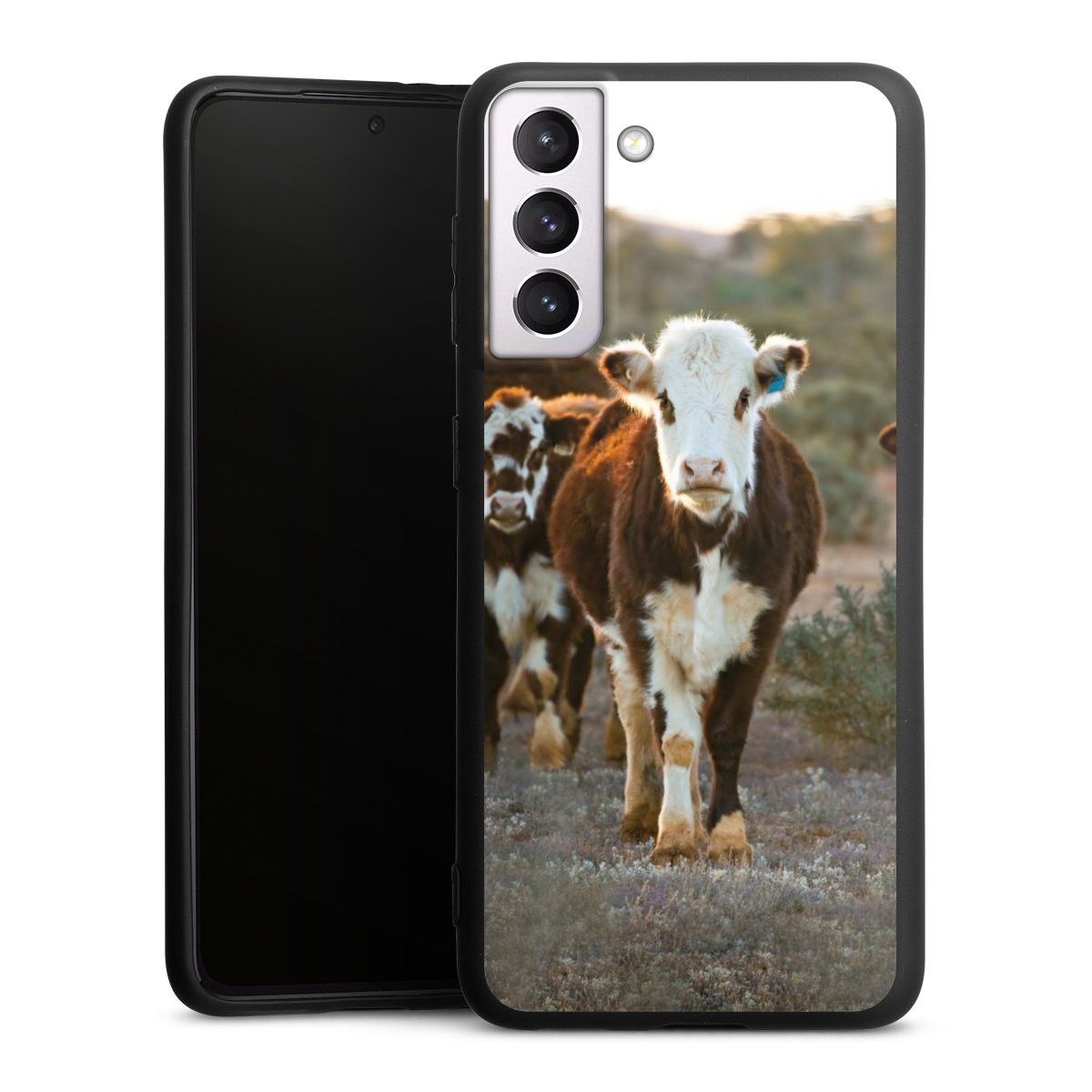 Galaxy S21 5G Handy Premium Silikon Hülle Handyhülle schwarz Case Cow Farmer Calf Silikon Premium Case