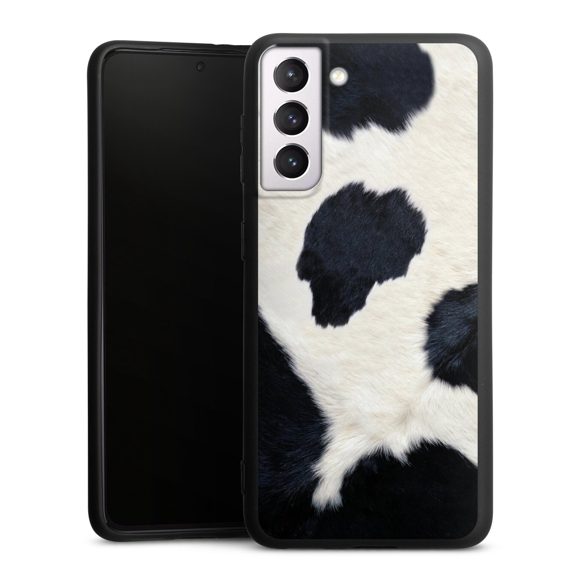 Galaxy S21 5G Handy Premium Silikon Hülle Handyhülle schwarz Case Animal Look Animal Print Cow Skin Silikon Premium Case