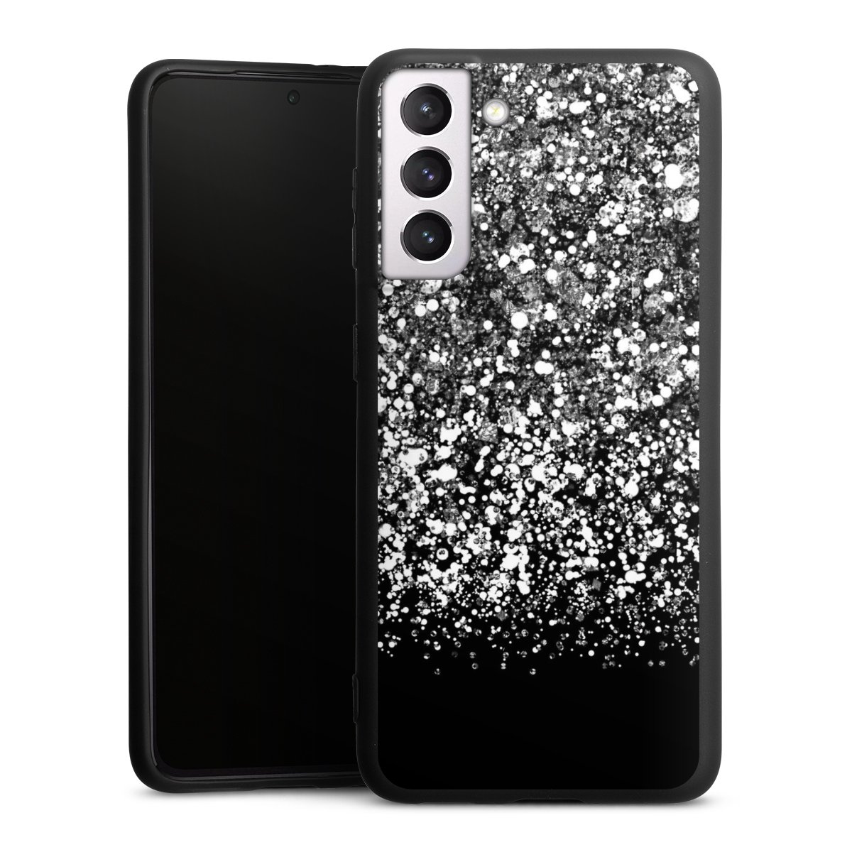 Galaxy S21 5G Handy Premium Silikon Hülle Handyhülle schwarz Case Glitzer Snowflake Muster Silikon Premium Case