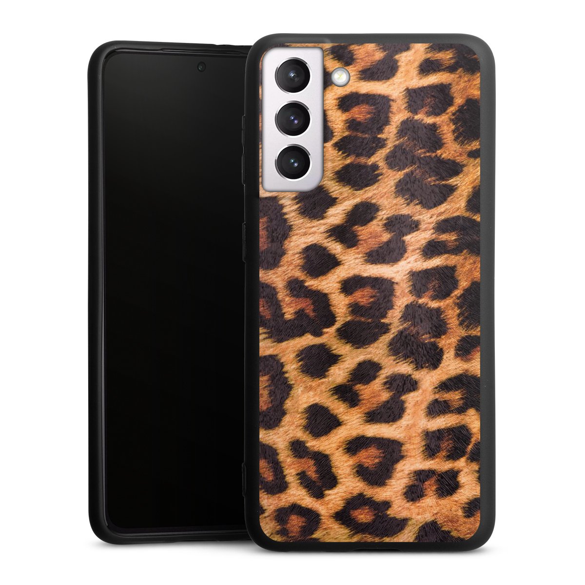 Galaxy S21 5G Handy Premium Silikon Hülle Handyhülle schwarz Case Animal Print Leopard Fur Silikon Premium Case