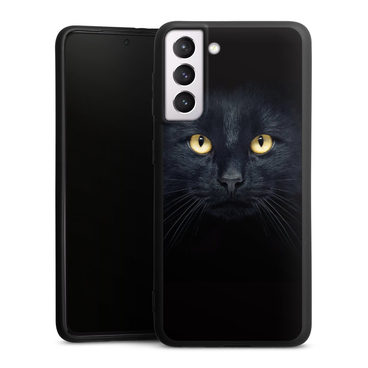 Galaxy S21 5G Handy Premium Silikon Hülle Handyhülle schwarz Case Eye Cat Black Silikon Premium Case