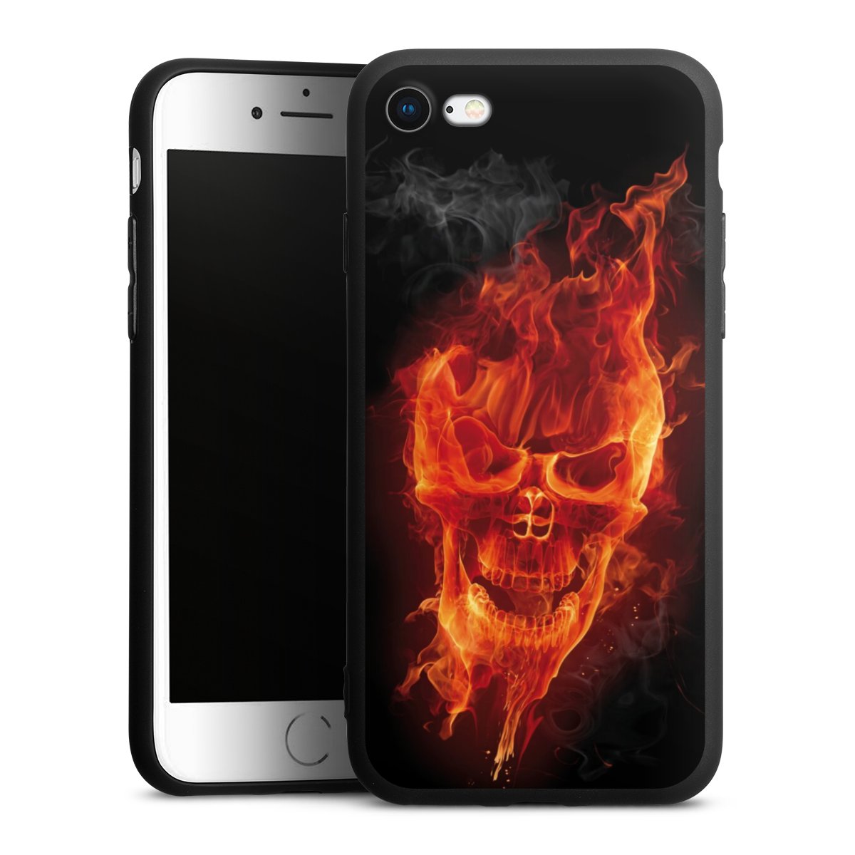 iPhone SE (2020) Handy Premium Silikon Hülle Handyhülle schwarz Case Totenkopf Skull Fire Silikon Premium Case