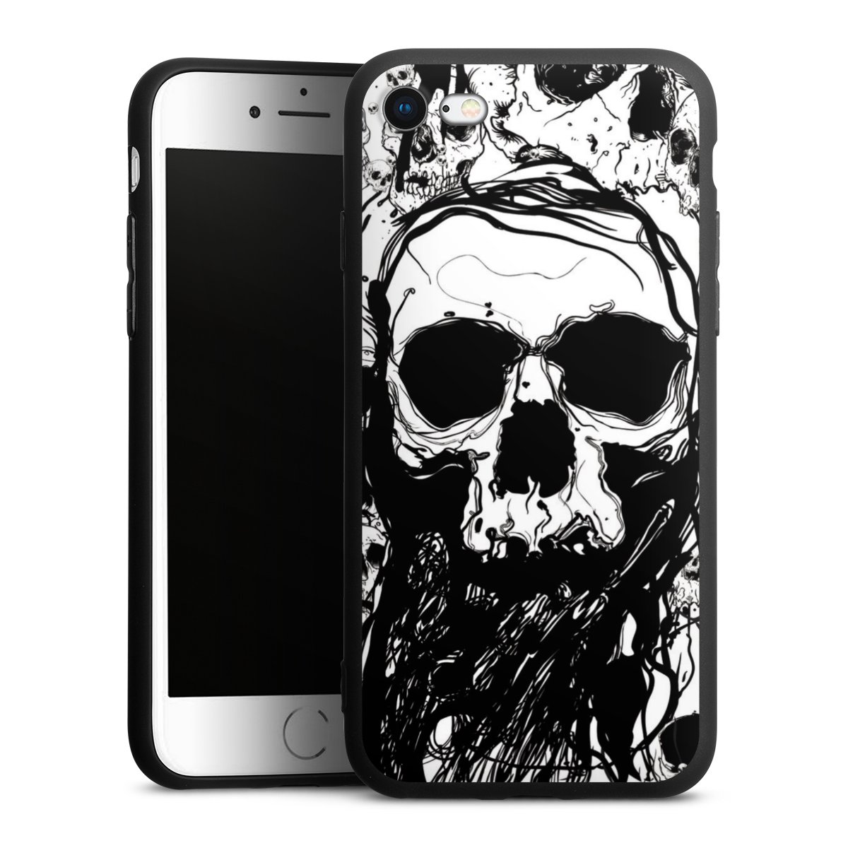 iPhone SE (2020) Handy Premium Silikon Hülle Handyhülle schwarz Case Totenkopf Halloween Silikon Premium Case