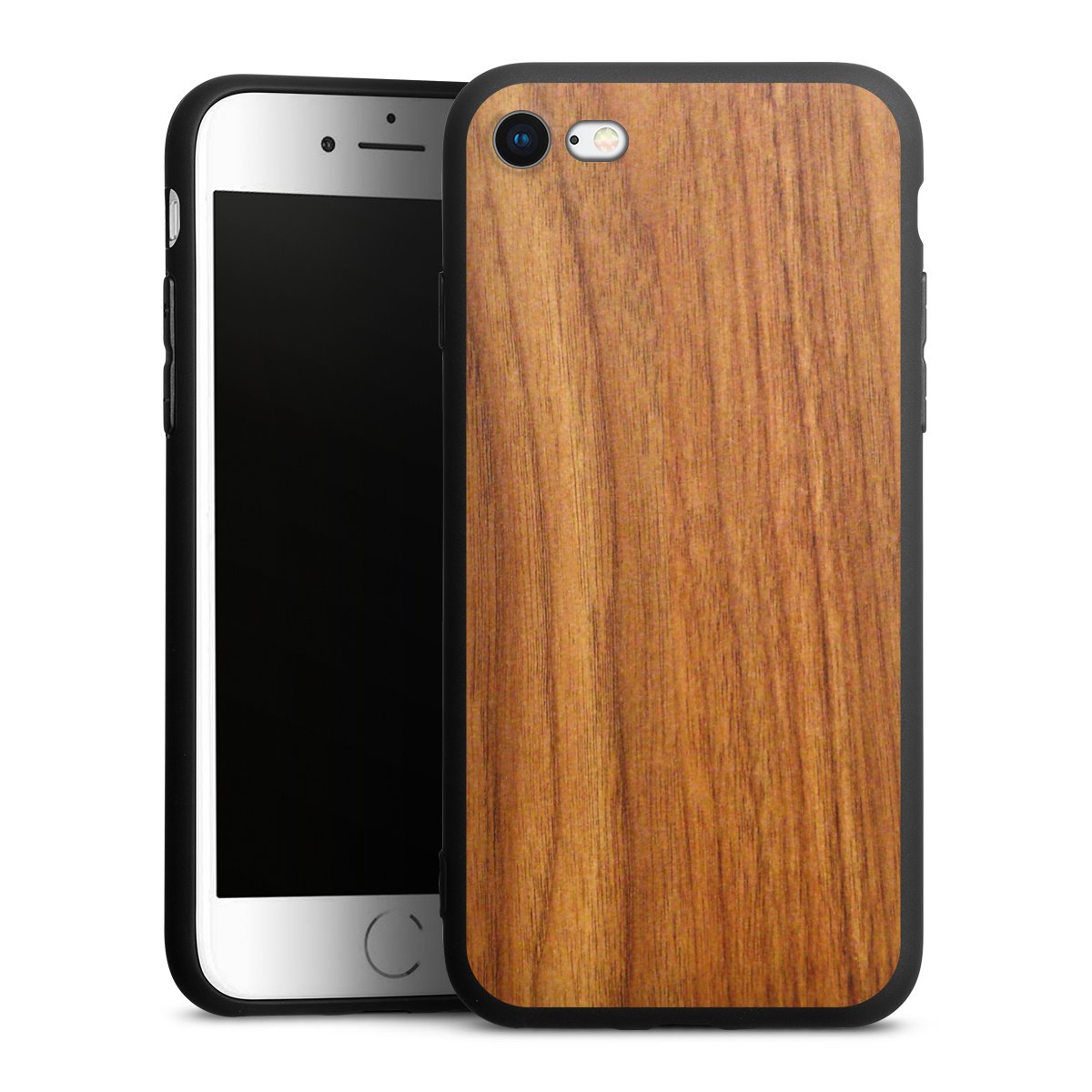 iPhone SE (2020) Handy Premium Silikon Hülle Handyhülle schwarz Case Wood Larch Wooden Look Silikon Premium Case