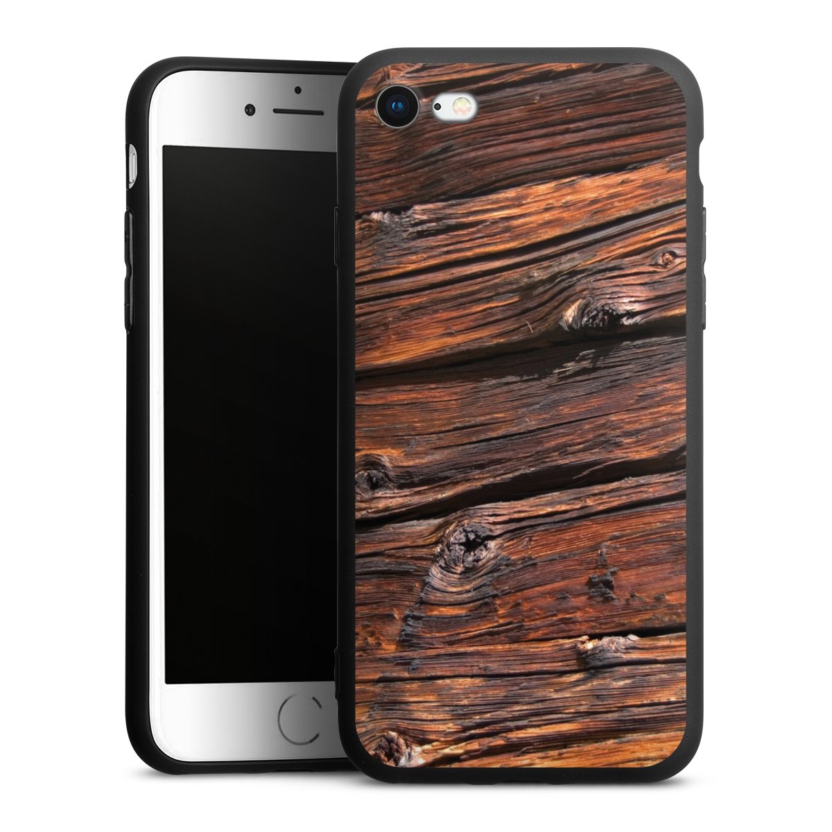 iPhone SE (2020) Handy Premium Silikon Hülle Handyhülle schwarz Case Beams Wooden Look Wood Silikon Premium Case