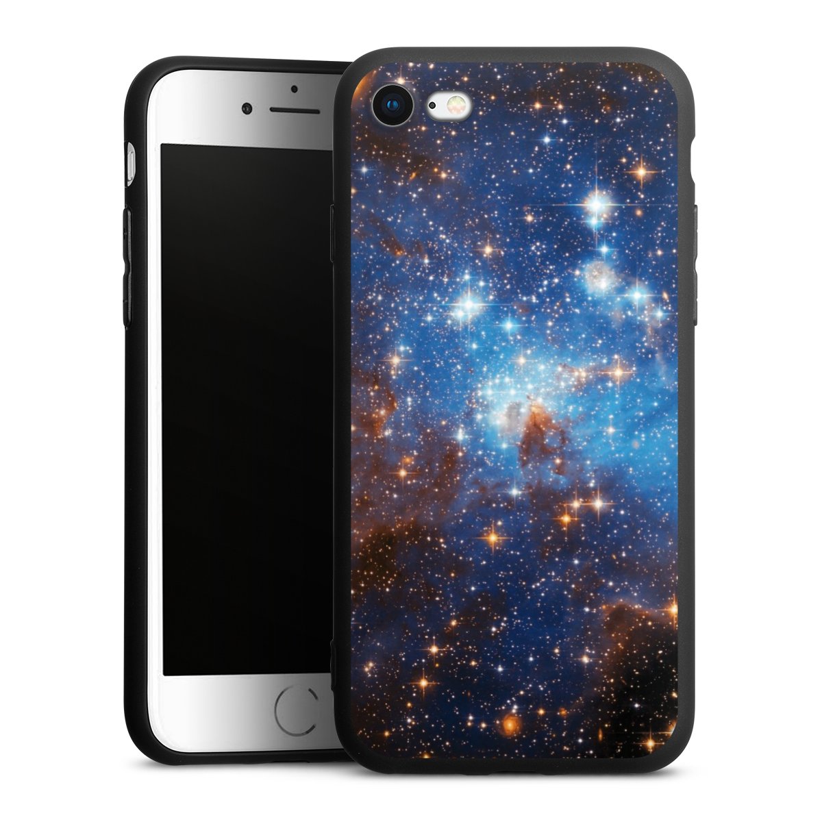 iPhone SE (2020) Handy Premium Silikon Hülle Handyhülle schwarz Case Star Weltall Galaxy Silikon Premium Case