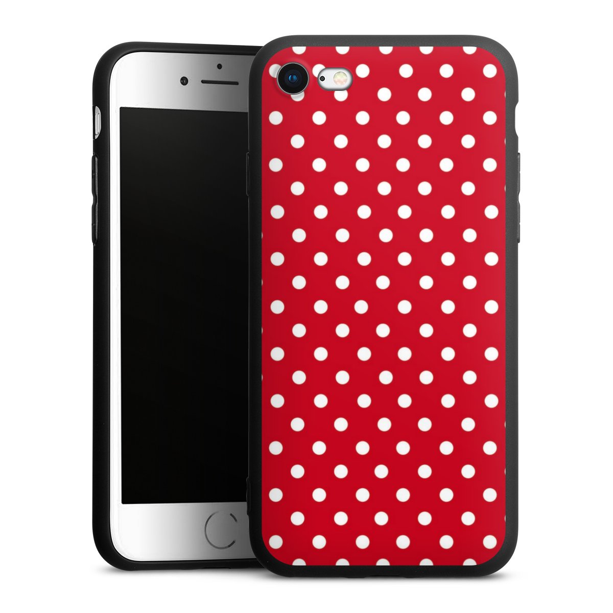 iPhone SE (2020) Handy Premium Silikon Hülle Handyhülle schwarz Case Points Polka Dots Retro Silikon Premium Case