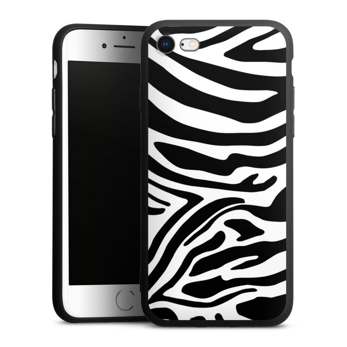 iPhone SE (2020) Handy Premium Silikon Hülle Handyhülle schwarz Case Zebra Animal Look Animal Print Silikon Premium Case