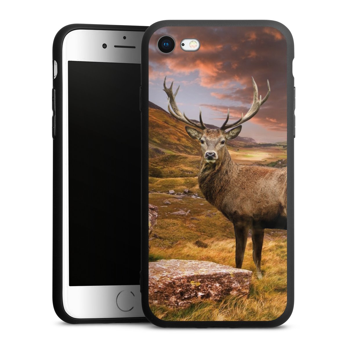 iPhone SE (2020) Handy Premium Silikon Hülle Handyhülle schwarz Case Meadow Mountain Deer Silikon Premium Case