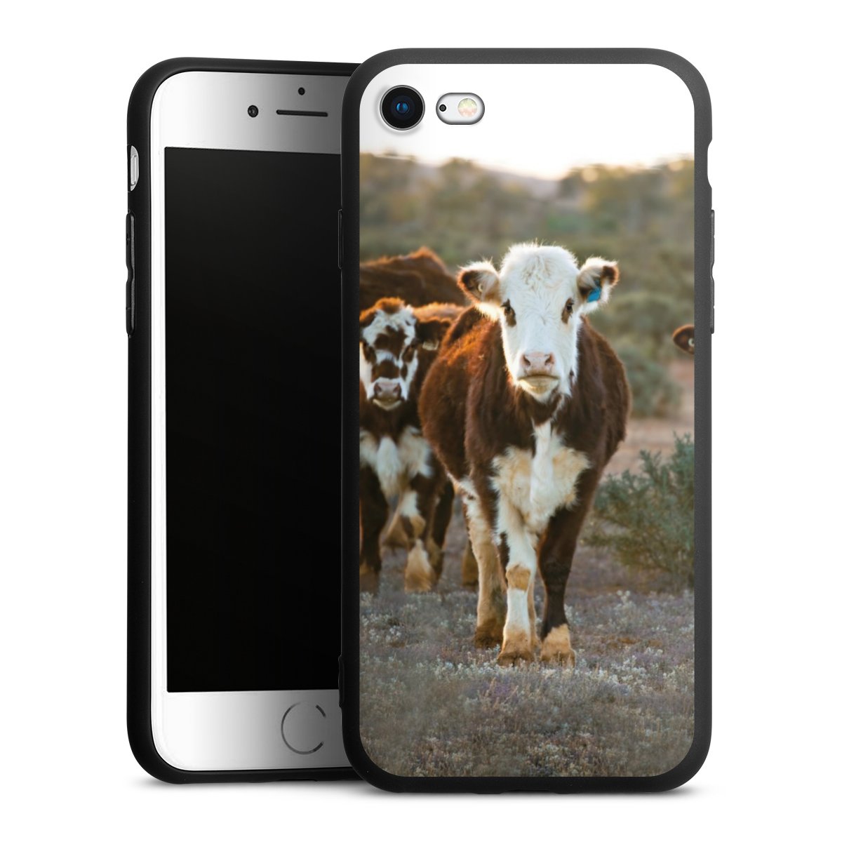 iPhone SE (2020) Handy Premium Silikon Hülle Handyhülle schwarz Case Cow Farmer Calf Silikon Premium Case