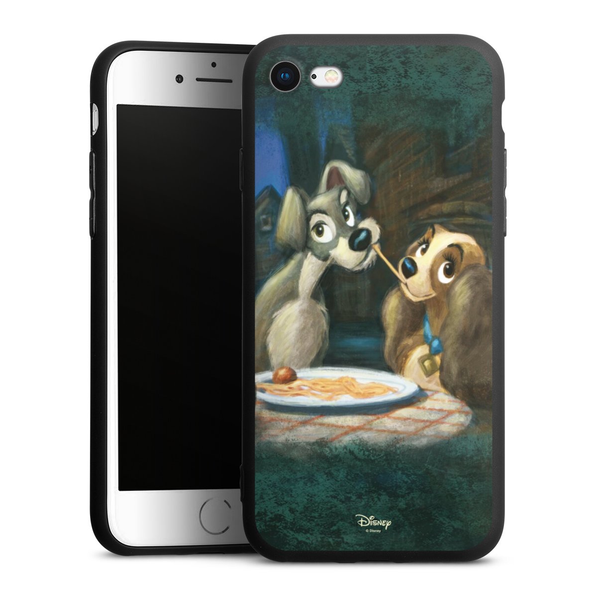 iPhone SE (2020) Handy Premium Silikon Hülle Handyhülle schwarz Case Lady And The Tramp Official Licensed Product Disney Silikon Premium Case