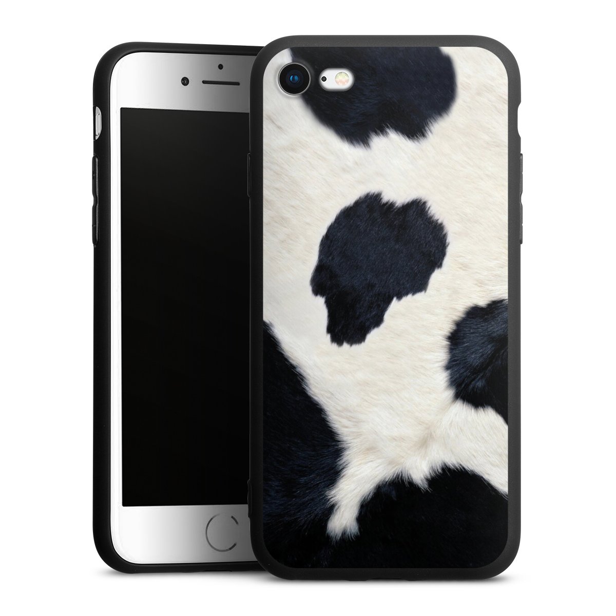 iPhone SE (2020) Handy Premium Silikon Hülle Handyhülle schwarz Case Animal Look Animal Print Cow Skin Silikon Premium Case