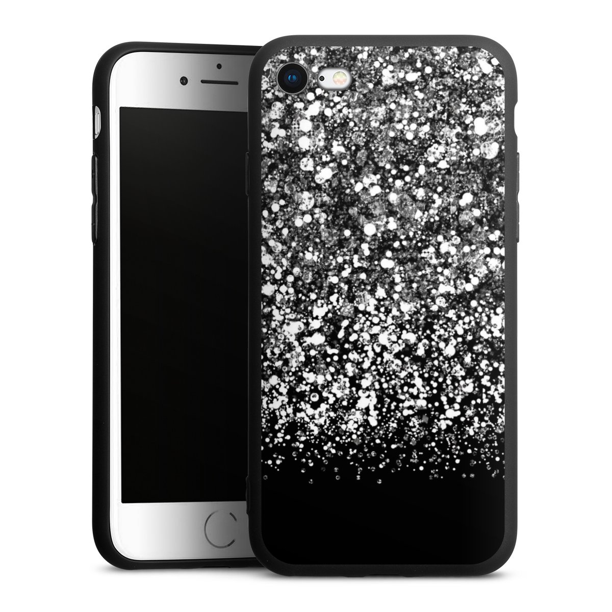 iPhone SE (2020) Handy Premium Silikon Hülle Handyhülle schwarz Case Glitzer Snowflake Muster Silikon Premium Case