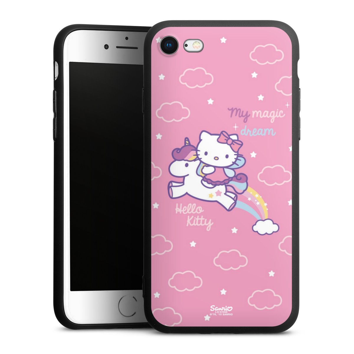 iPhone SE (2020) Handy Premium Silikon Hülle Handyhülle schwarz Case Einhorn Official Licensed Product Hello Kitty Silikon Premium Case