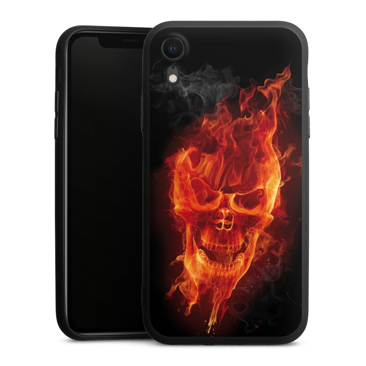 iPhone Xr Handy Premium Silikon Hülle Handyhülle schwarz Case Totenkopf Skull Fire Silikon Premium Case