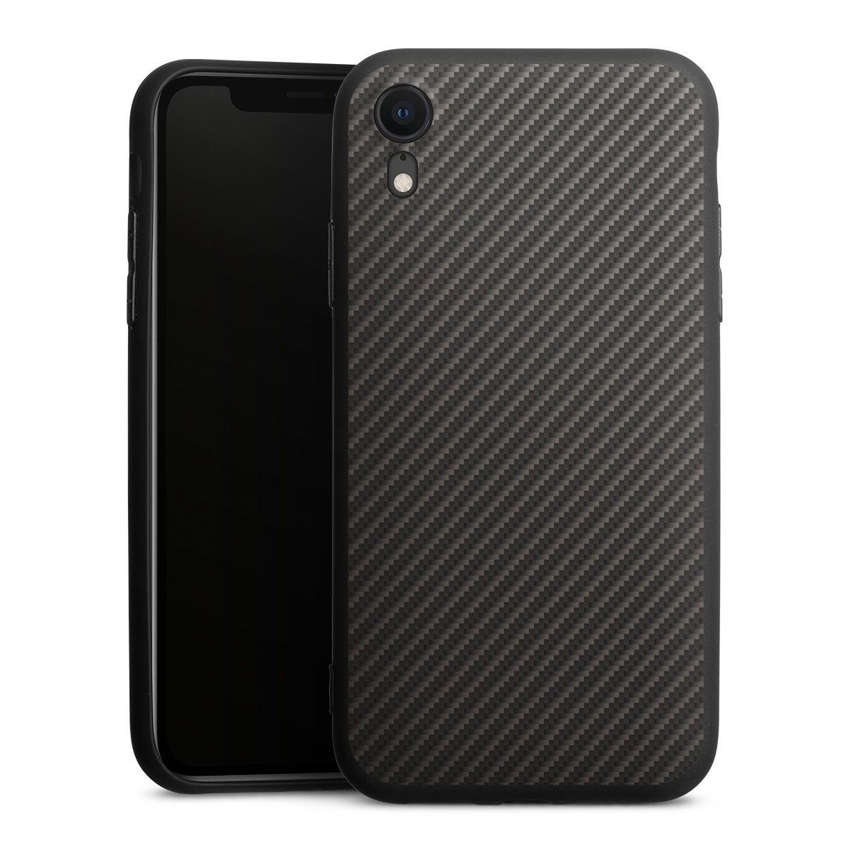 iPhone Xr Handy Premium Silikon Hülle Handyhülle schwarz Case Metallic Look Carbon Muster Silikon Premium Case