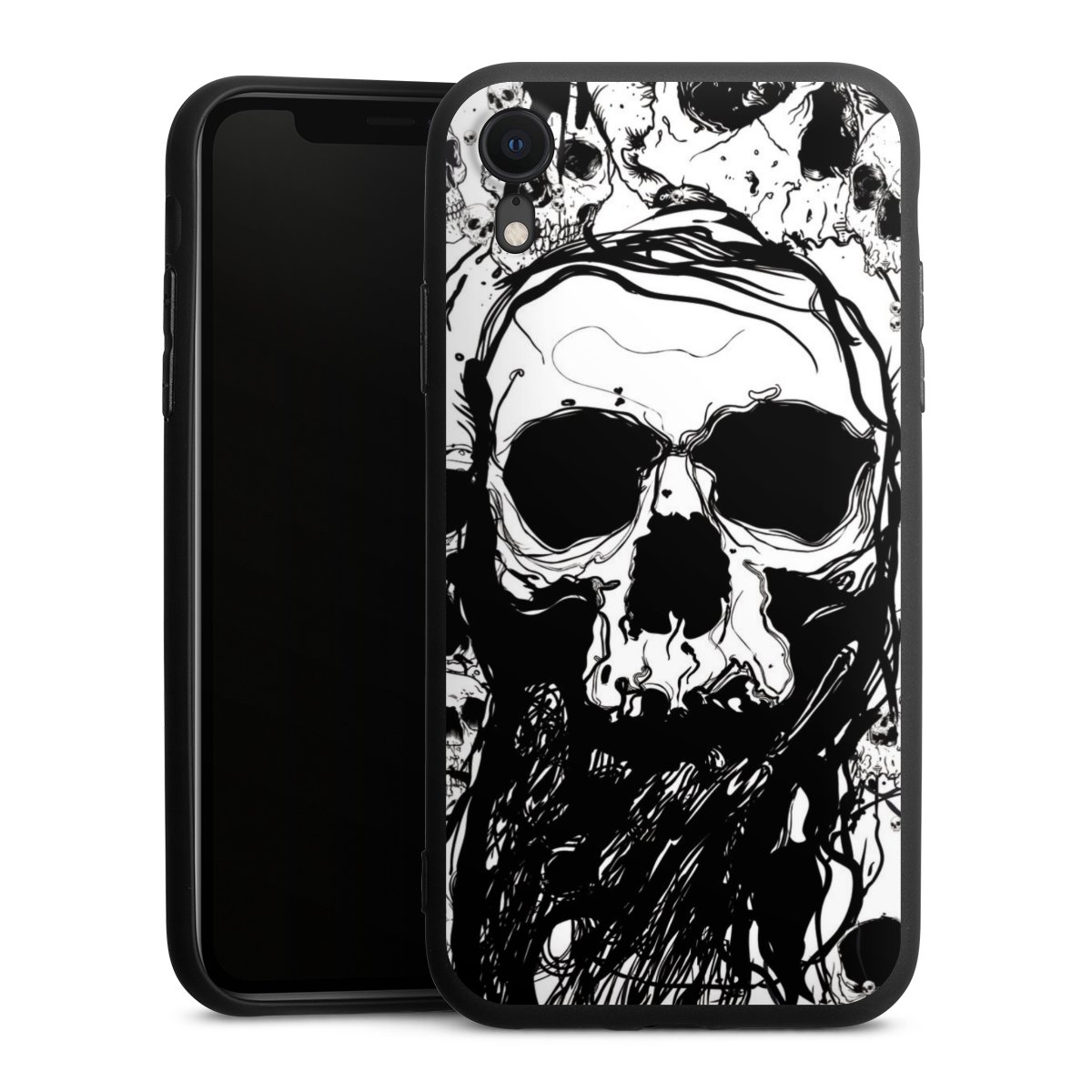 iPhone Xr Handy Premium Silikon Hülle Handyhülle schwarz Case Totenkopf Halloween Silikon Premium Case