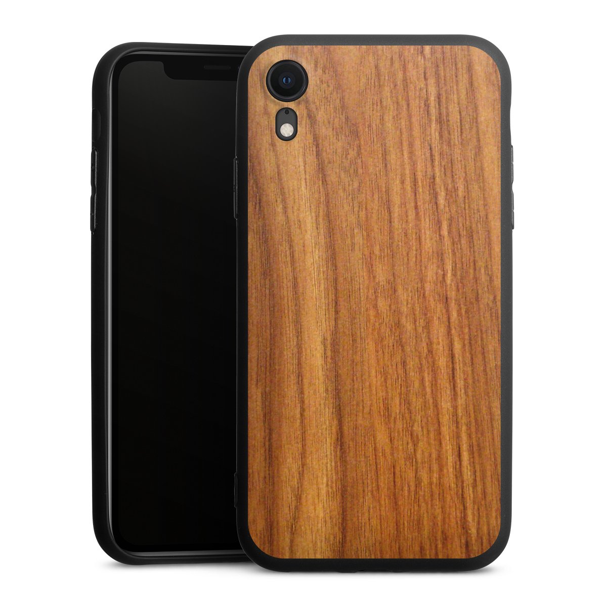 iPhone Xr Handy Premium Silikon Hülle Handyhülle schwarz Case Wood Larch Wooden Look Silikon Premium Case