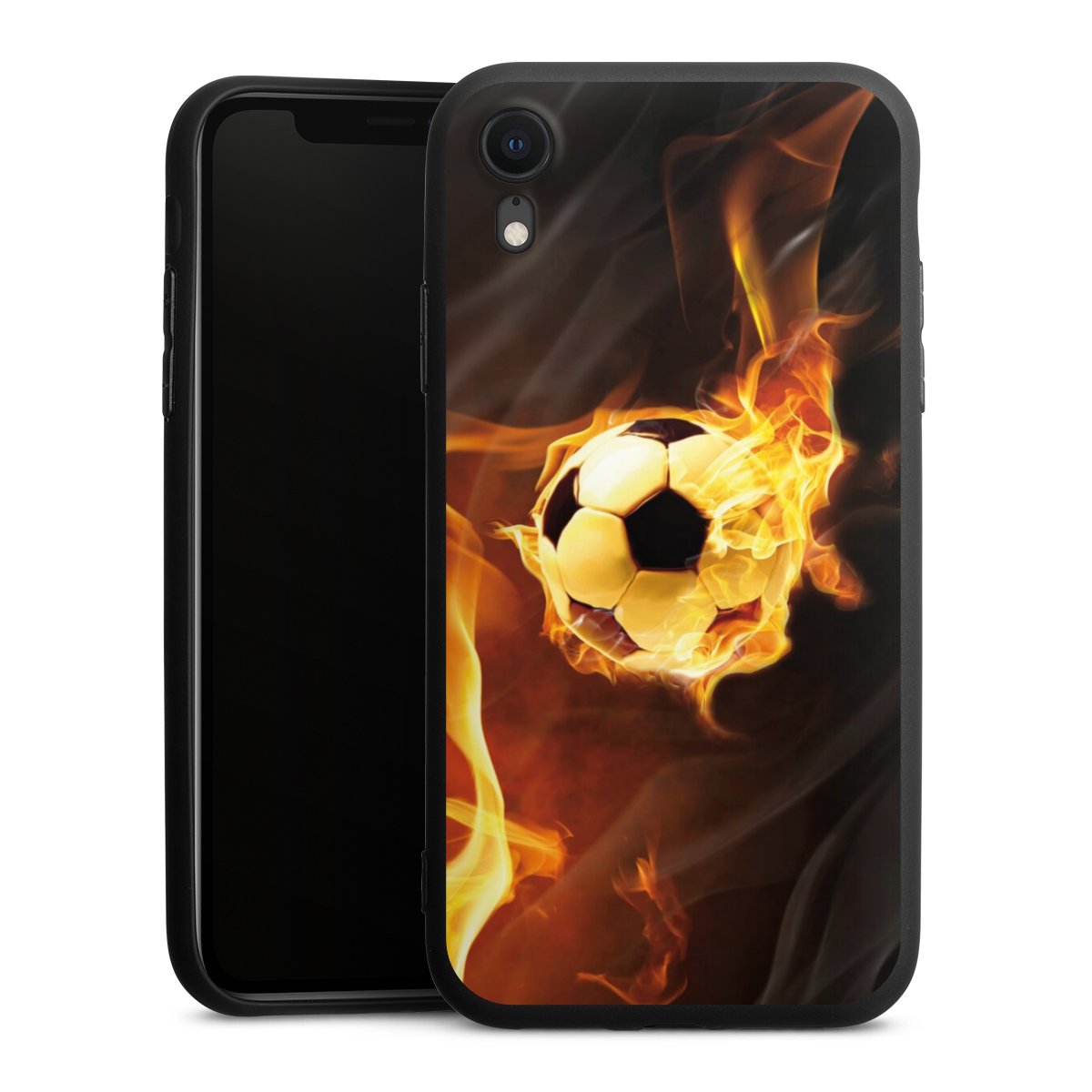 iPhone Xr Handy Premium Silikon Hülle Handyhülle schwarz Case Ball Fire Soccer Silikon Premium Case