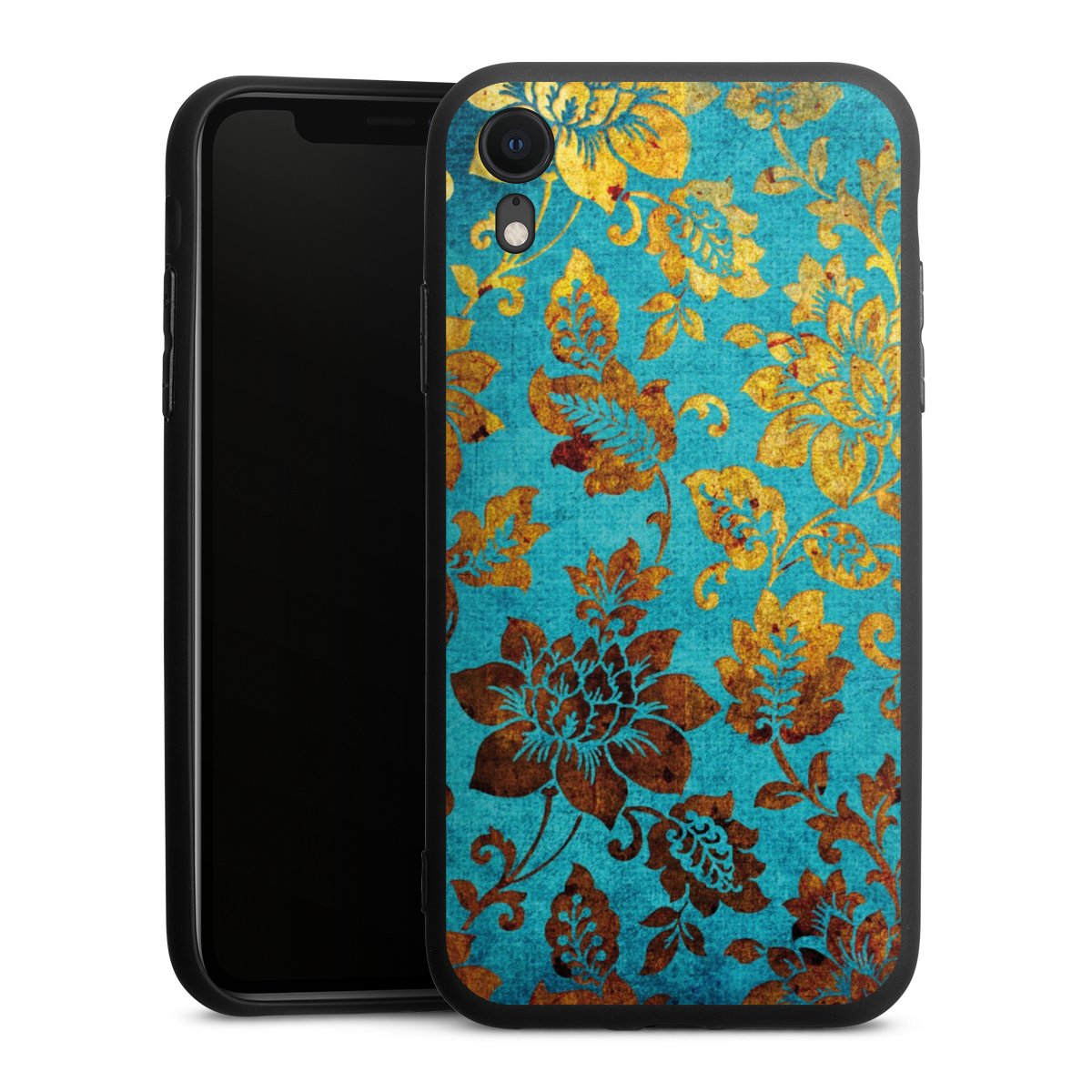 iPhone Xr Handy Premium Silikon Hülle Handyhülle schwarz Case Ornament Vintage Flowers Silikon Premium Case