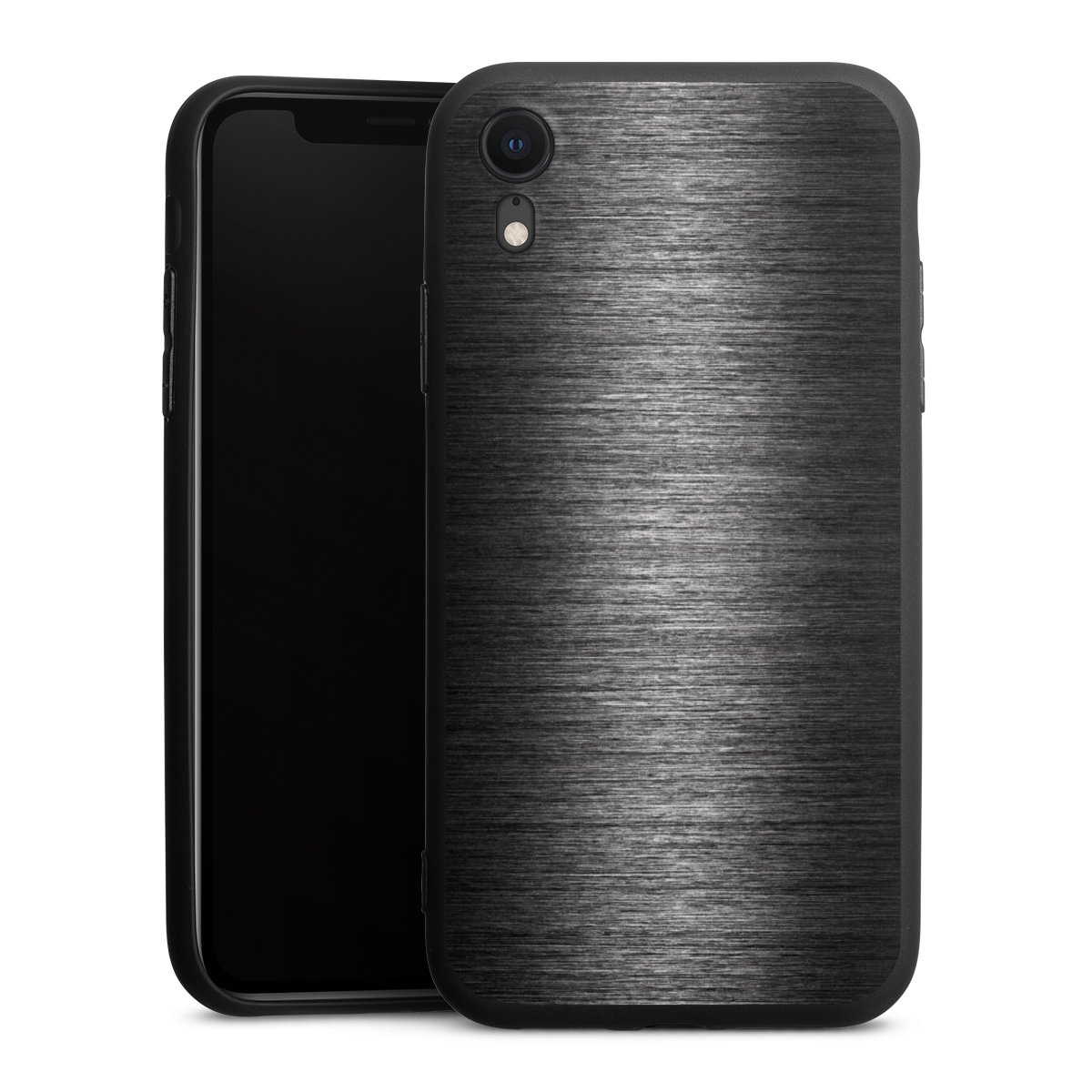 iPhone Xr Handy Premium Silikon Hülle Handyhülle schwarz Case Metallic Look Anthracite Metal Silikon Premium Case