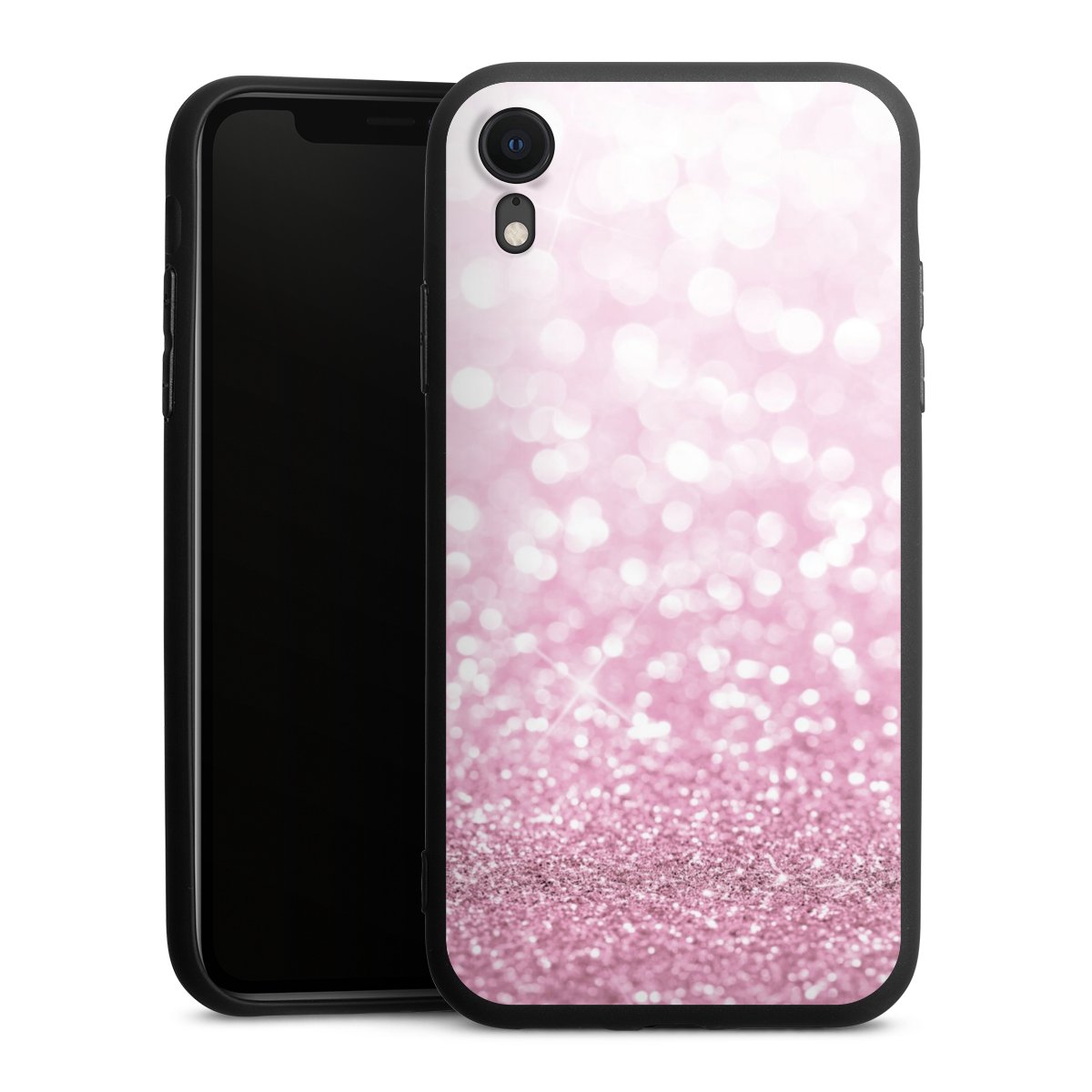 iPhone Xr Handy Premium Silikon Hülle Handyhülle schwarz Case Glitzer Pink Shine Silikon Premium Case