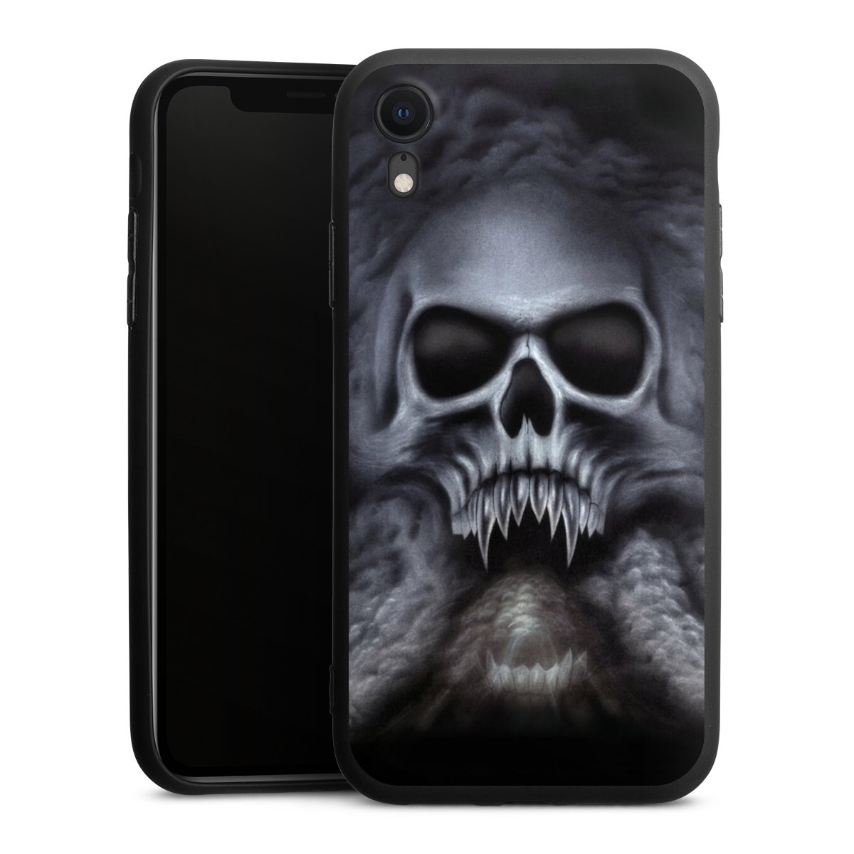 iPhone Xr Handy Premium Silikon Hülle Handyhülle schwarz Case Totenkopf Skull Silikon Premium Case