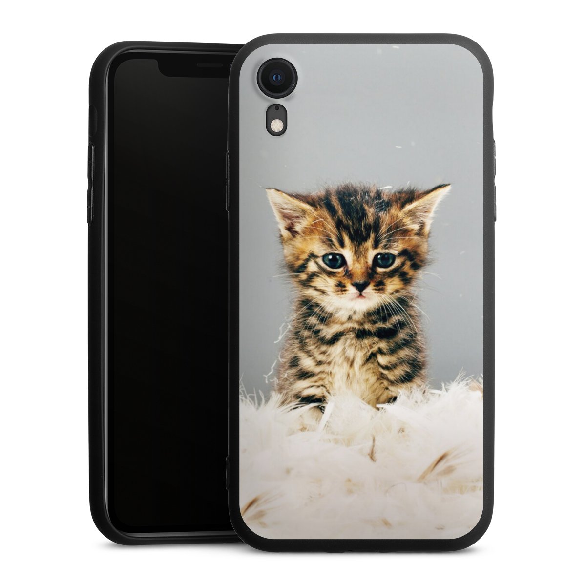 iPhone Xr Handy Premium Silikon Hülle Handyhülle schwarz Case Cat Feather Pet Silikon Premium Case