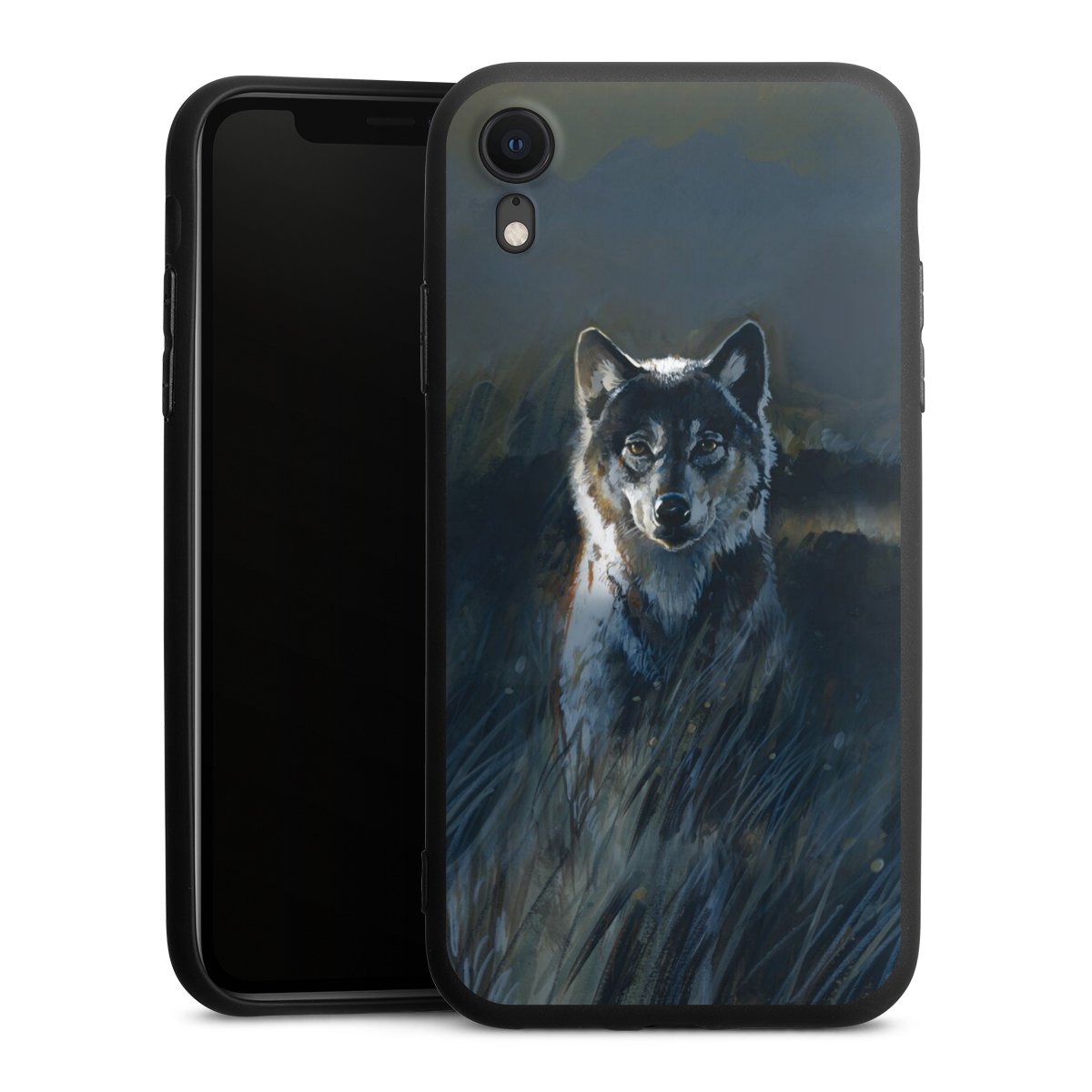 iPhone Xr Handy Premium Silikon Hülle Handyhülle schwarz Case Nature Wolf Painting Silikon Premium Case