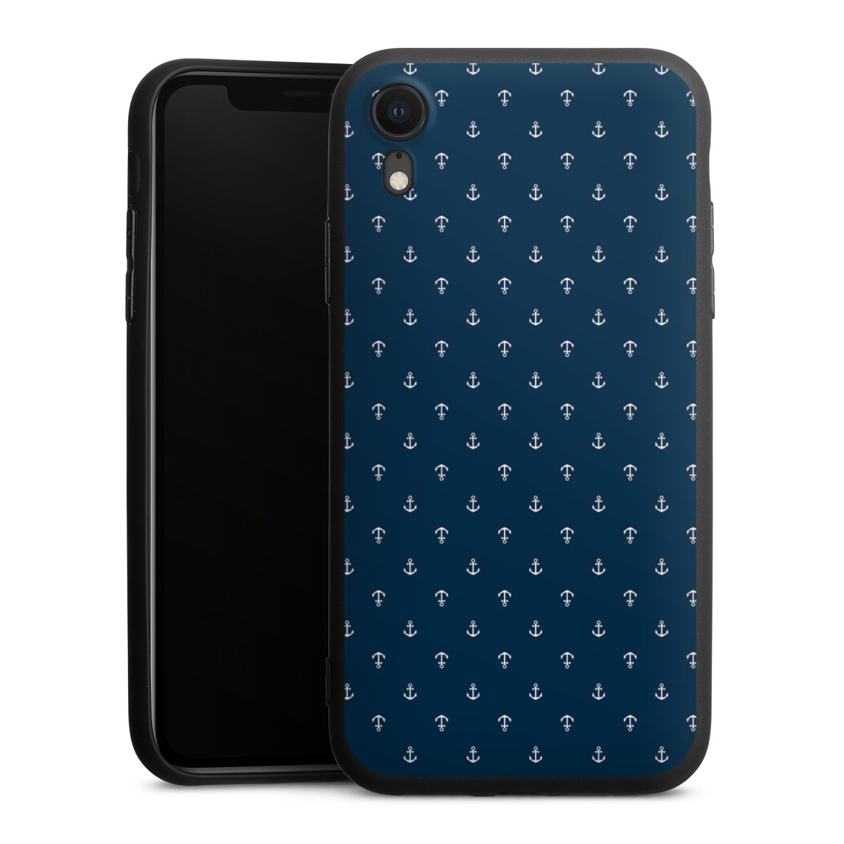 iPhone Xr Handy Premium Silikon Hülle Handyhülle schwarz Case Muster Anchor Sail Silikon Premium Case