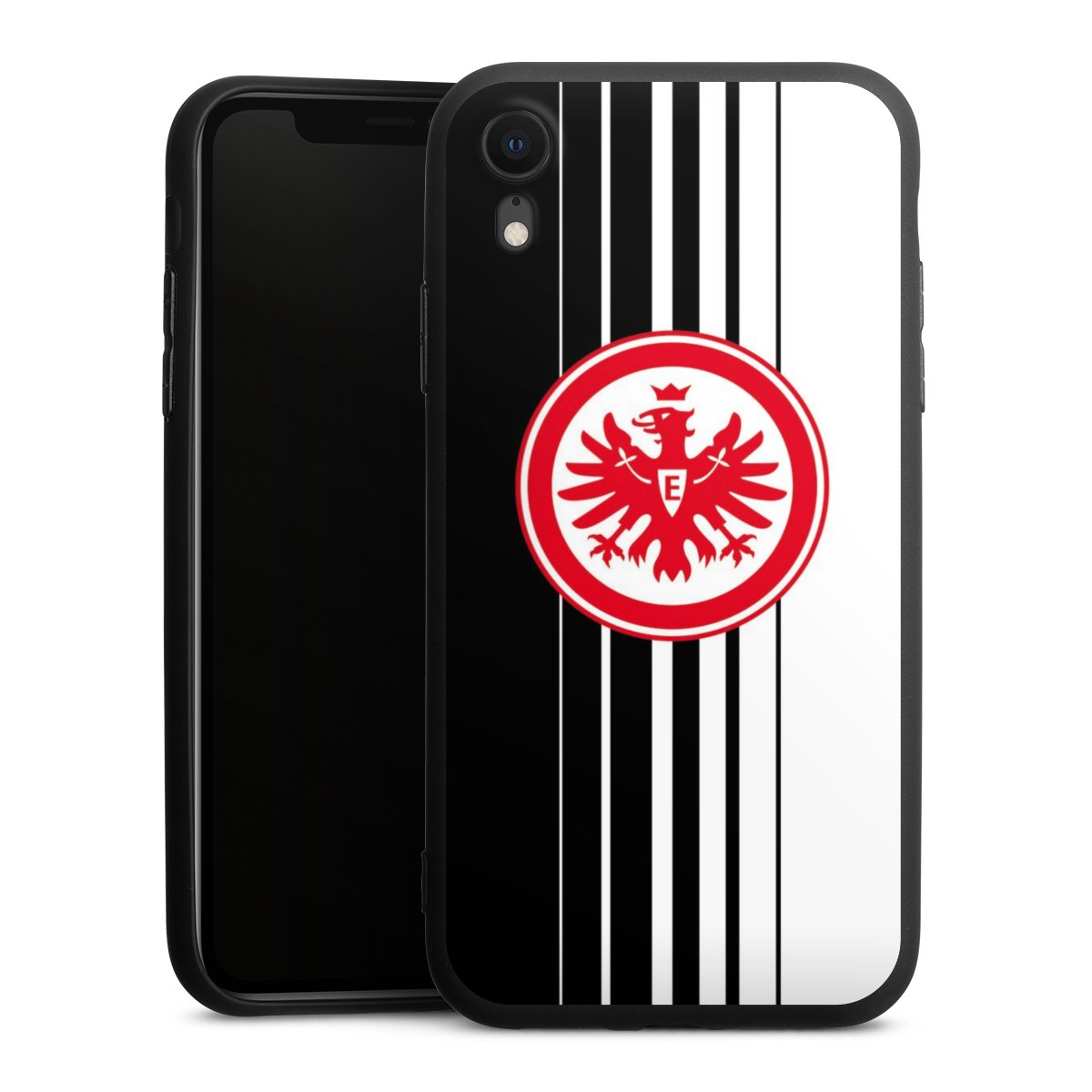 iPhone Xr Handy Premium Silikon Hülle Handyhülle schwarz Case Stripes Eintracht Frankfurt Official Licensed Product Silikon Premium Case