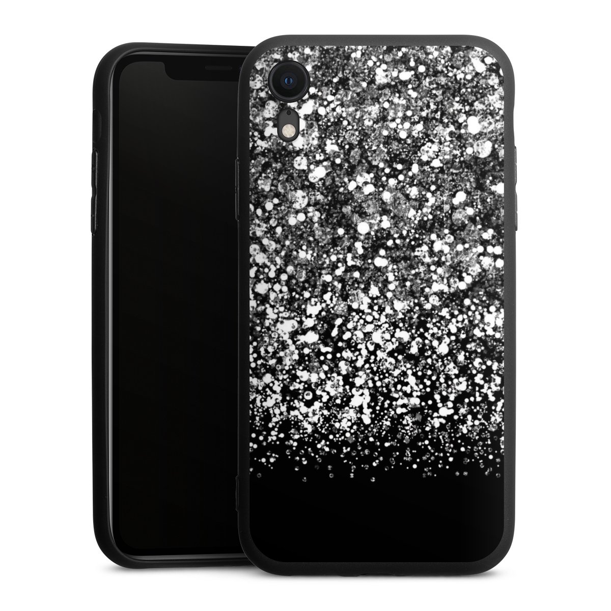 iPhone Xr Handy Premium Silikon Hülle Handyhülle schwarz Case Glitzer Snowflake Muster Silikon Premium Case