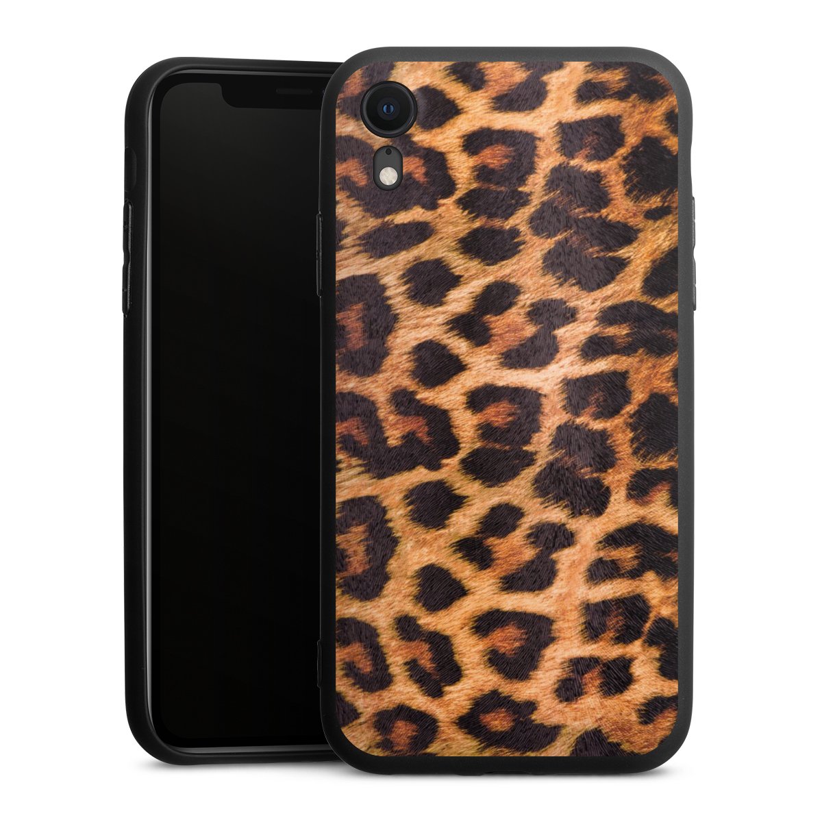 iPhone Xr Handy Premium Silikon Hülle Handyhülle schwarz Case Animal Print Leopard Fur Silikon Premium Case