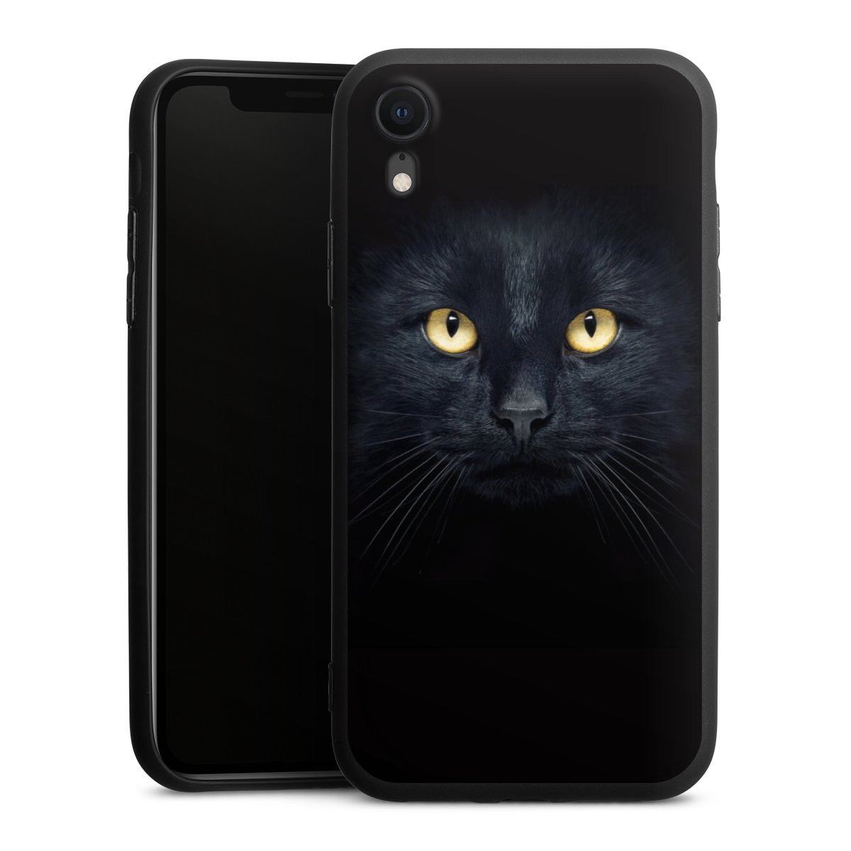 iPhone Xr Handy Premium Silikon Hülle Handyhülle schwarz Case Eye Cat Black Silikon Premium Case