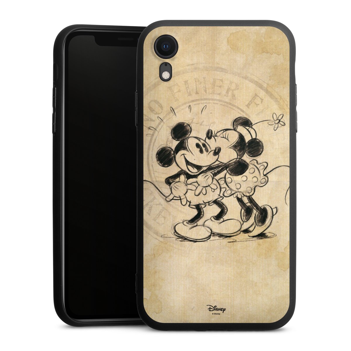 iPhone Xr Handy Premium Silikon Hülle Handyhülle schwarz Case Mickey Mouse Vintage Minnie Mouse Silikon Premium Case