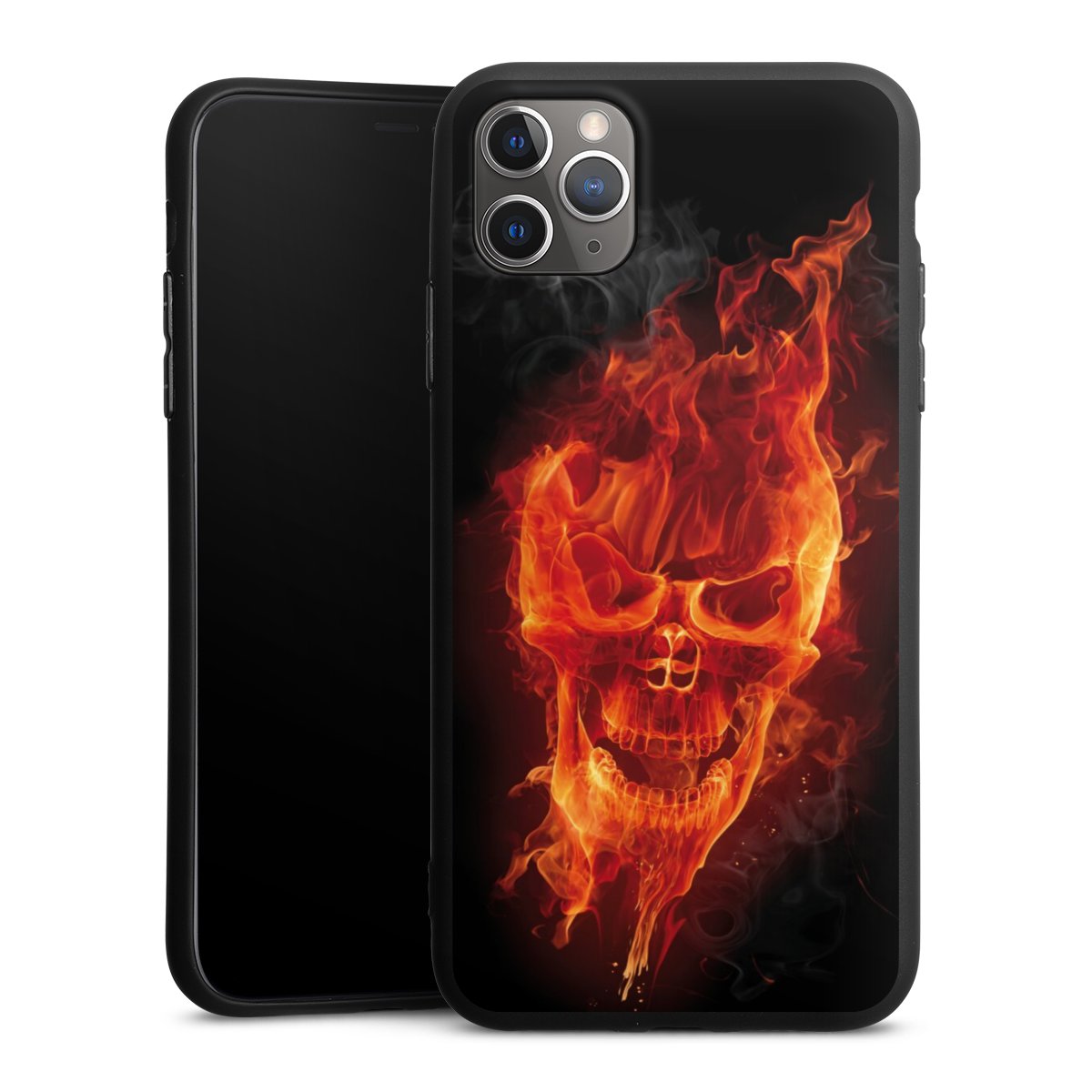 iPhone 11 Pro Max Handy Premium Silikon Hülle Handyhülle schwarz Case Totenkopf Skull Fire Silikon Premium Case