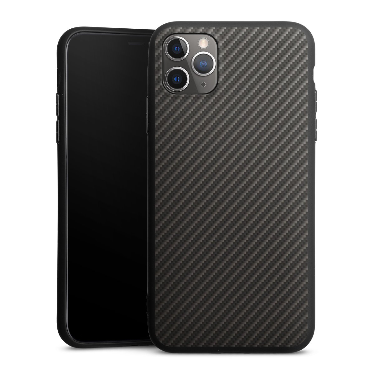 iPhone 11 Pro Max Handy Premium Silikon Hülle Handyhülle schwarz Case Metallic Look Carbon Muster Silikon Premium Case