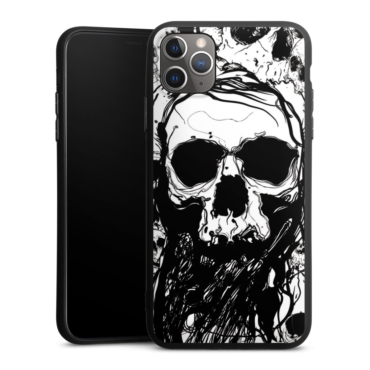 iPhone 11 Pro Max Handy Premium Silikon Hülle Handyhülle schwarz Case Totenkopf Halloween Silikon Premium Case