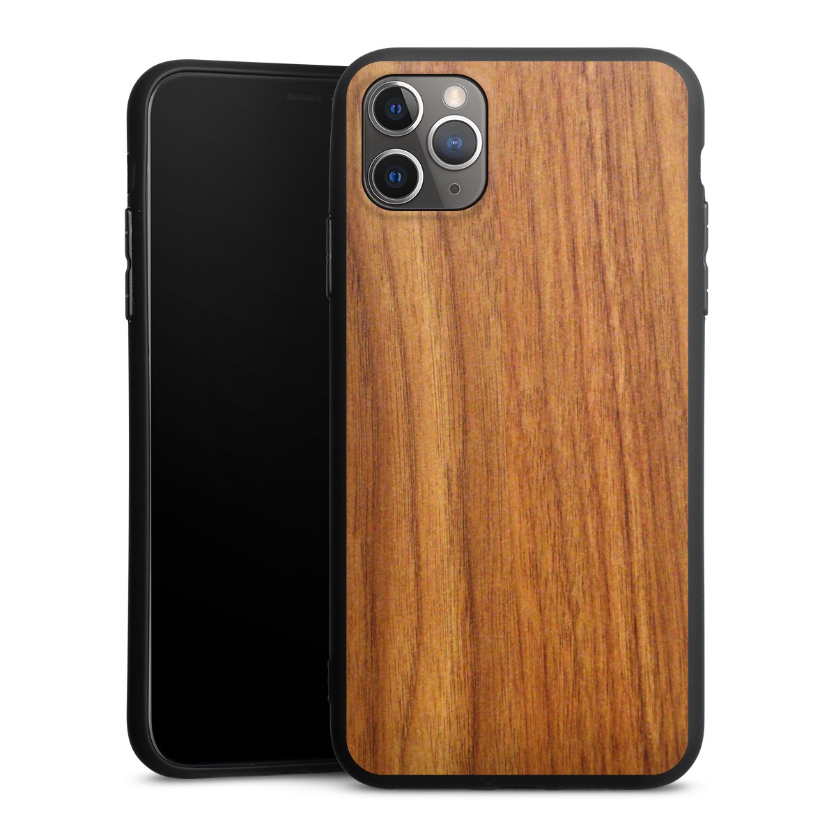 iPhone 11 Pro Max Handy Premium Silikon Hülle Handyhülle schwarz Case Wood Larch Wooden Look Silikon Premium Case