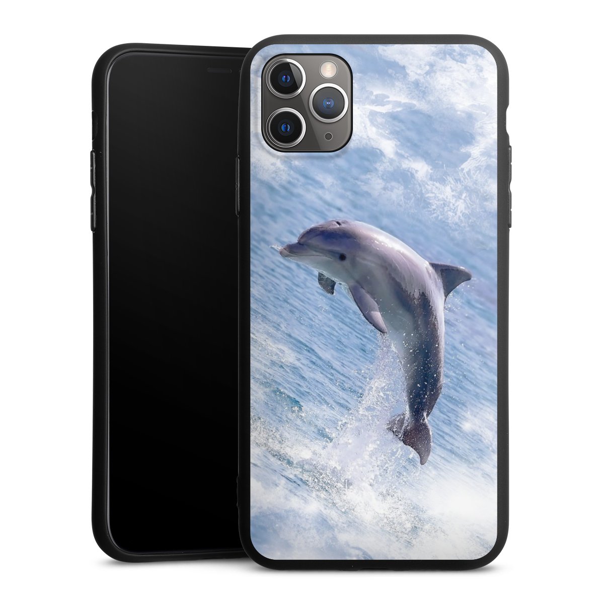 iPhone 11 Pro Max Handy Premium Silikon Hülle Handyhülle schwarz Case Dolphin Ocean Wale Silikon Premium Case