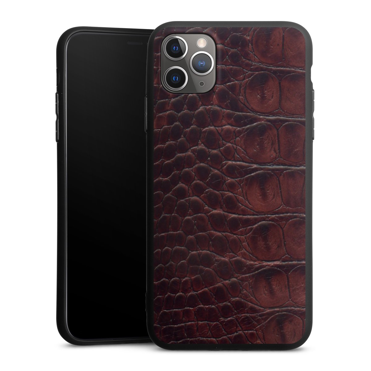 iPhone 11 Pro Max Handy Premium Silikon Hülle Handyhülle schwarz Case Crocodile Animal Print Leather Silikon Premium Case