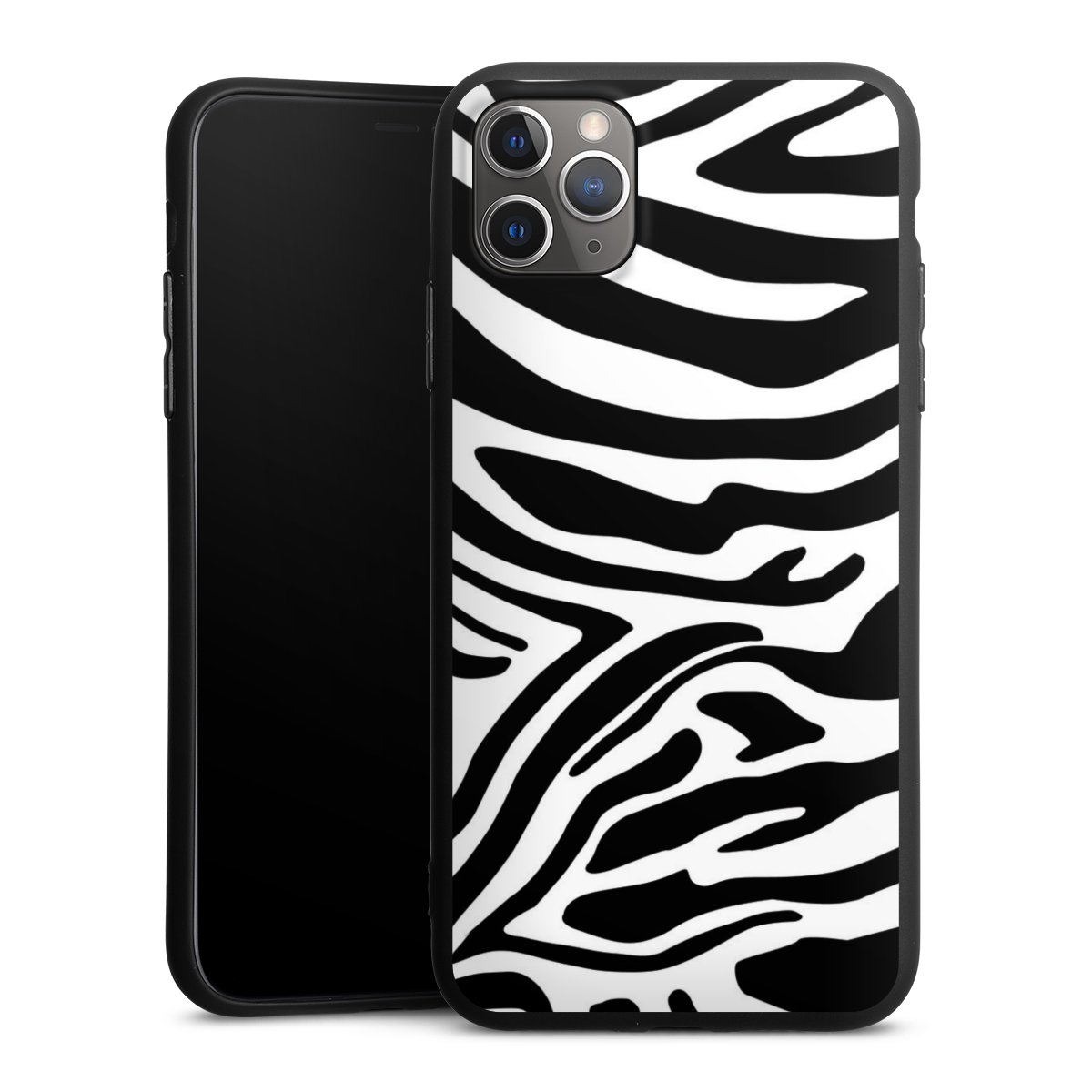 iPhone 11 Pro Max Handy Premium Silikon Hülle Handyhülle schwarz Case Zebra Animal Look Animal Print Silikon Premium Case