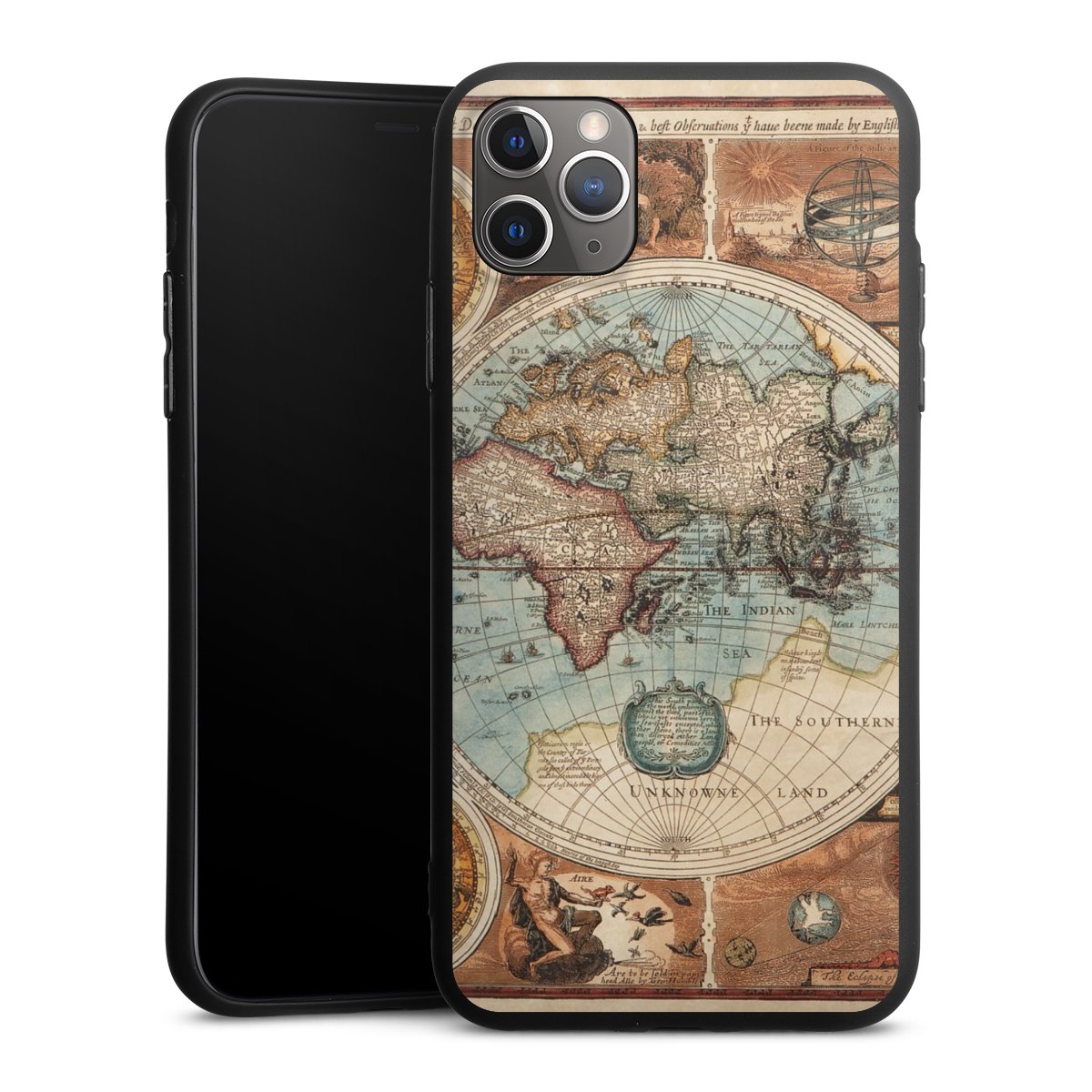 iPhone 11 Pro Max Handy Premium Silikon Hülle Handyhülle schwarz Case World Map Vintage Map Silikon Premium Case